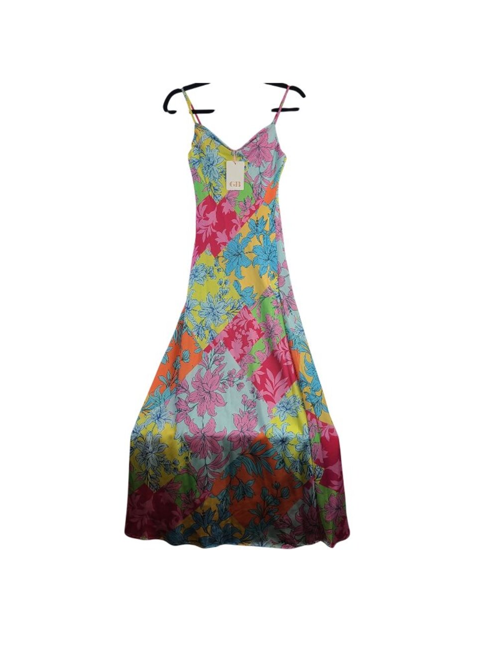 NEW GB Floral Patchwork Sleeveless Maxi Dress With Adjustable Straps Sz XS